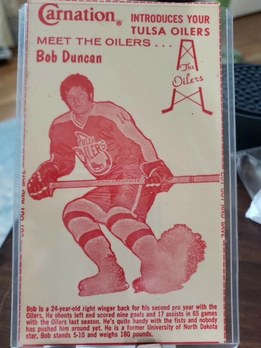 Tulsa Oilers Bob Duncan Hockey Card - 1972-73 Carnation Milk